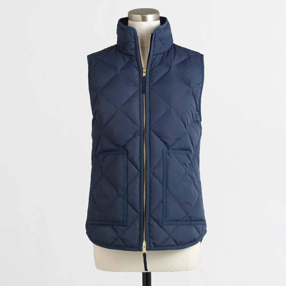 J. CREW Excursion Quilted Down Vest Full Zip Puffer Deep Blue XS Extra Small
